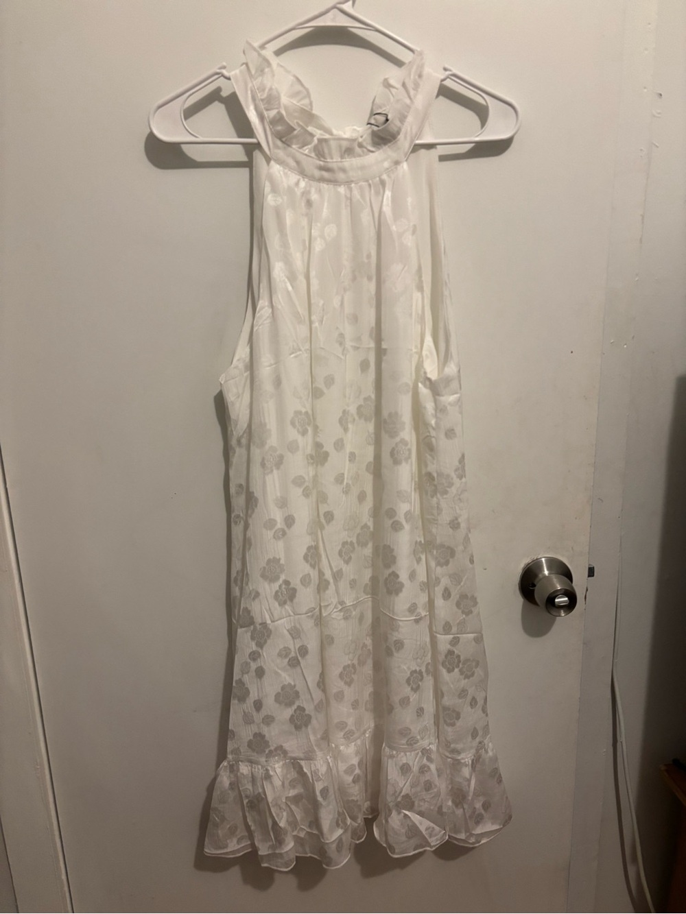 Women's White Halter Midi Dress with Ruffle Hem